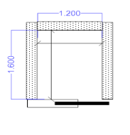 Bild 5 visar en planritning f&ouml;r ett hisschakt. Hisschaktet &auml;r 1,6 meter l&aring;ngt och 1,2 meter brett enligt innerm&aring;tten.