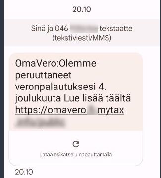 Exempel på falska meddelandet på finska.